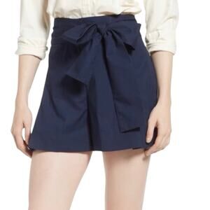 J. Crew Tie Waist Shorts In Cotton Poplin Navy Blue High Waist Size 8